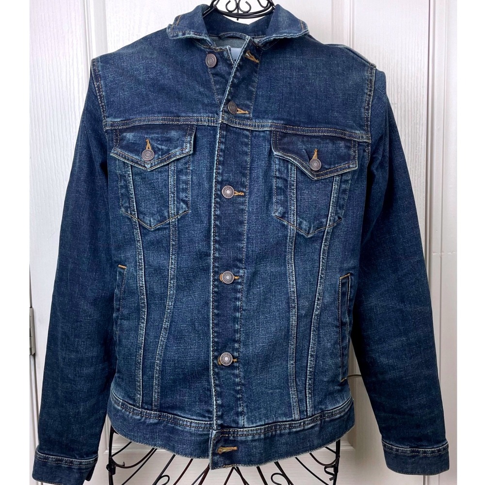 Old Navy Womens Dark Wash Denim Trucker Jacket Sz Small Blue Jean Jacket Classic